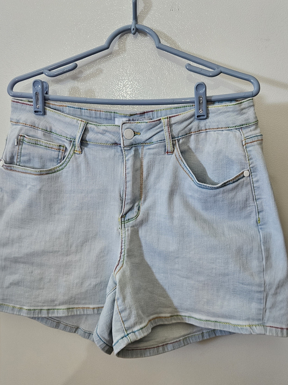 Judy Blue Light Wash Denim Shorts with Rainbow Topstitching 16